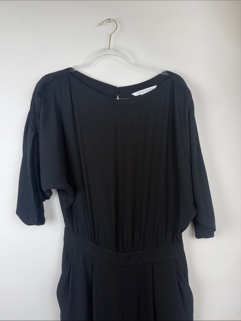 Diane Von Furstenberg DVF Black Lucy Blouson Boatneck Long Sleeve Jumpsuit Sz 6 - Picture 4 of 11